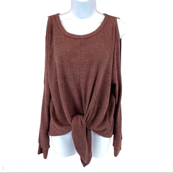 Hummingbird cold shoulder tie waist knit top - L - Picture 8 of 16